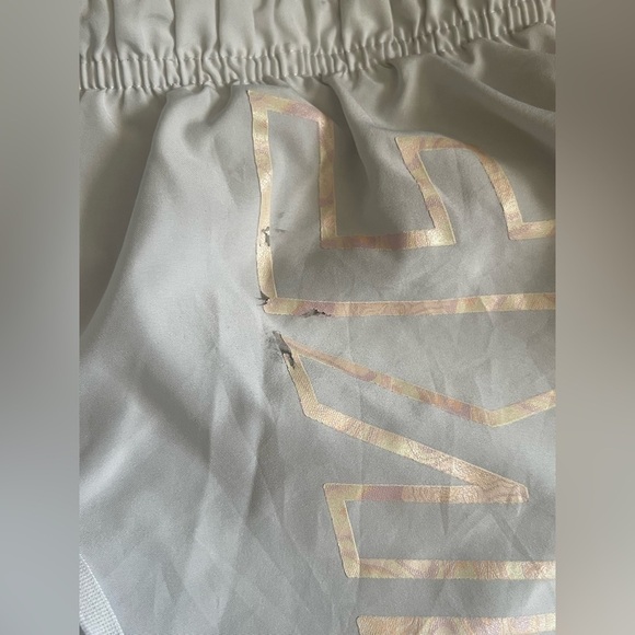 Nike Women's White/Orange Dri-Fit Running Athletic Shorts,Size M,Metallic Logo - Picture 6 of 9